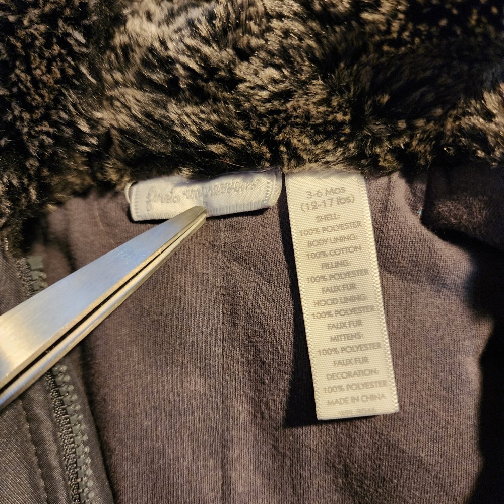 First Impressions Baby Gray Faux Fur Trim Hooded Pram Suit Bunting 3-6 Months - Picture 4 of 4